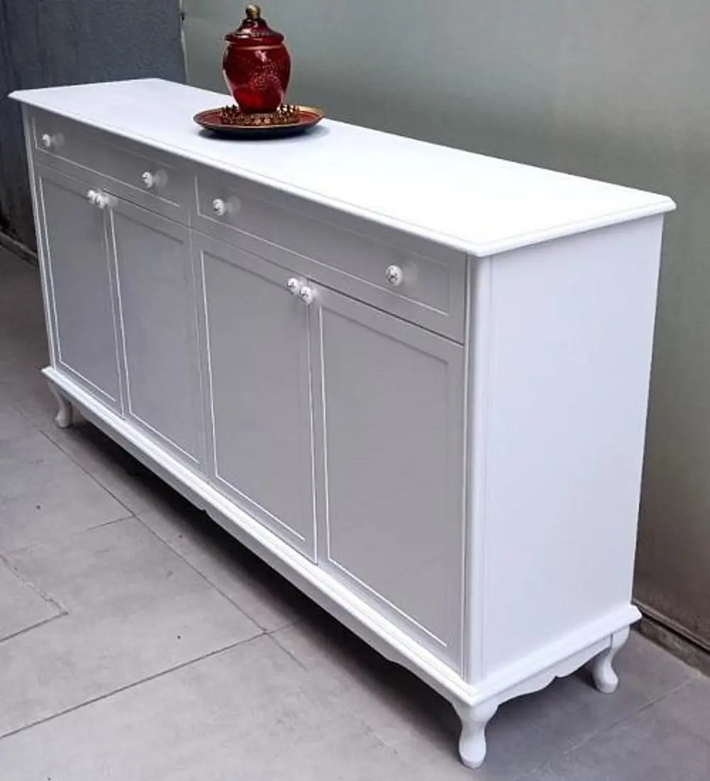 Konsol Klasik Model Tv Sehpa 90386 Ahşap MDF Parlak Beyaz Boya El