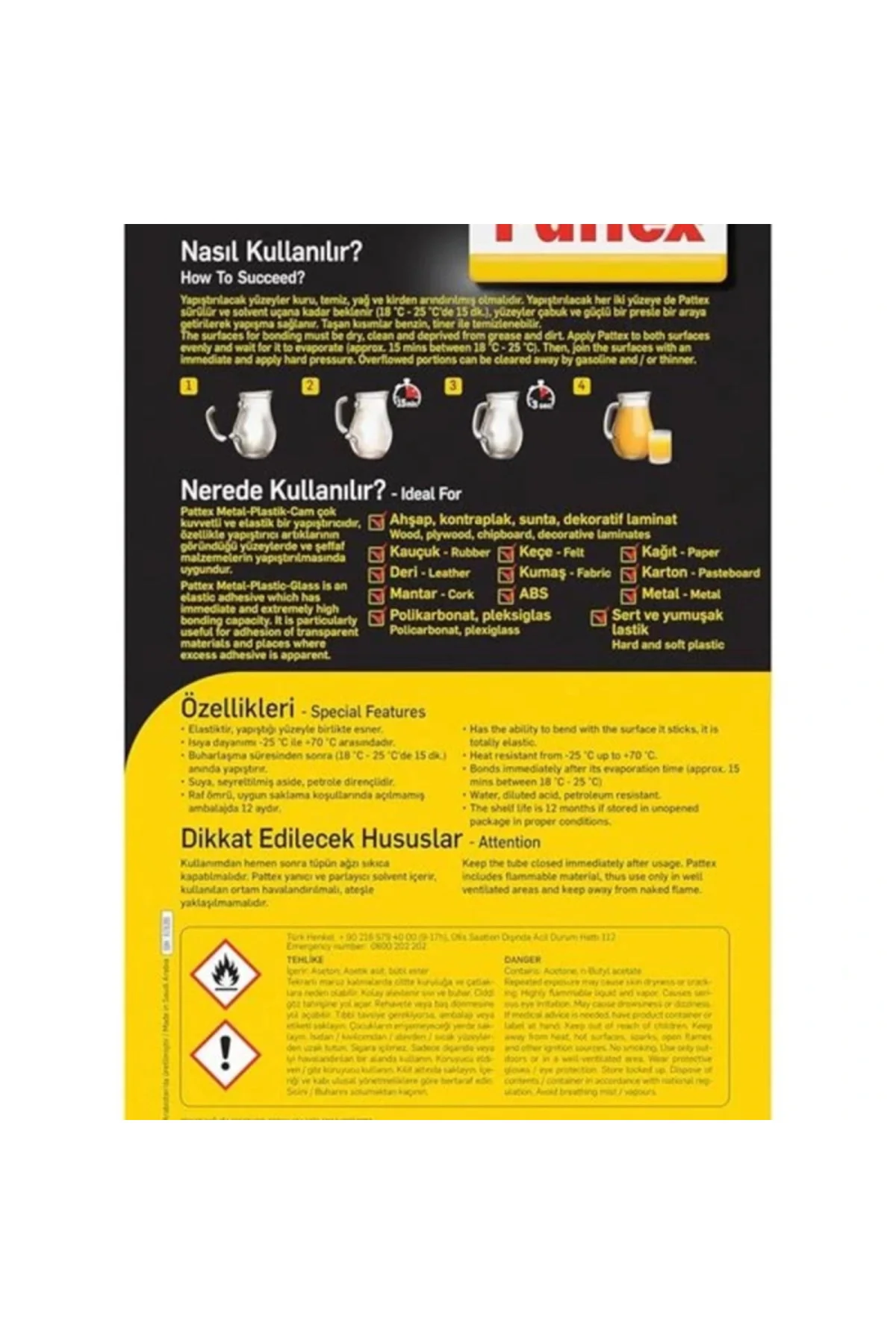 Kontakt Yapıştırıcı Metal Plastik Cam, Dekoratif İşler Için Cam Y