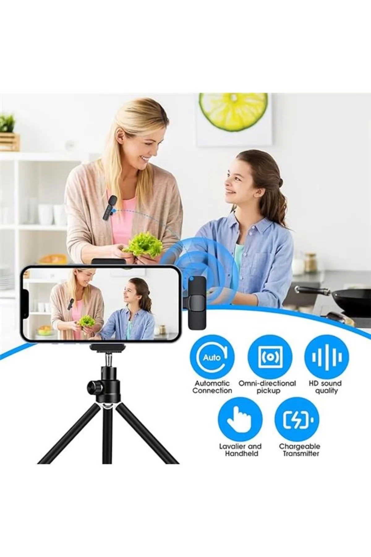 Kopdkes Profesyonel kablosuz yaka mikrofonu iPhone iPad, Plug-Play 2.4G Ultra Düşük Gecikme-Dahili