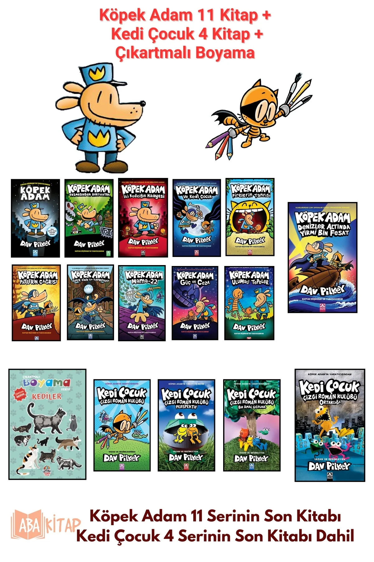 Köpek Adam 11 Kitap, Köpek Adam Serisi Tam Set + Kedi Çocuk 4 Kit