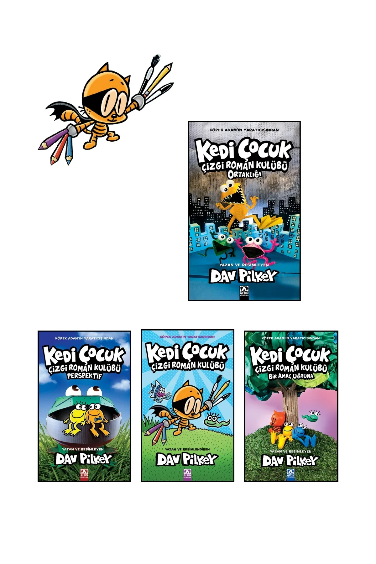 Köpek Adam 11 Kitap, Köpek Adam Serisi Tam Set + Kedi Çocuk 4 Kit
