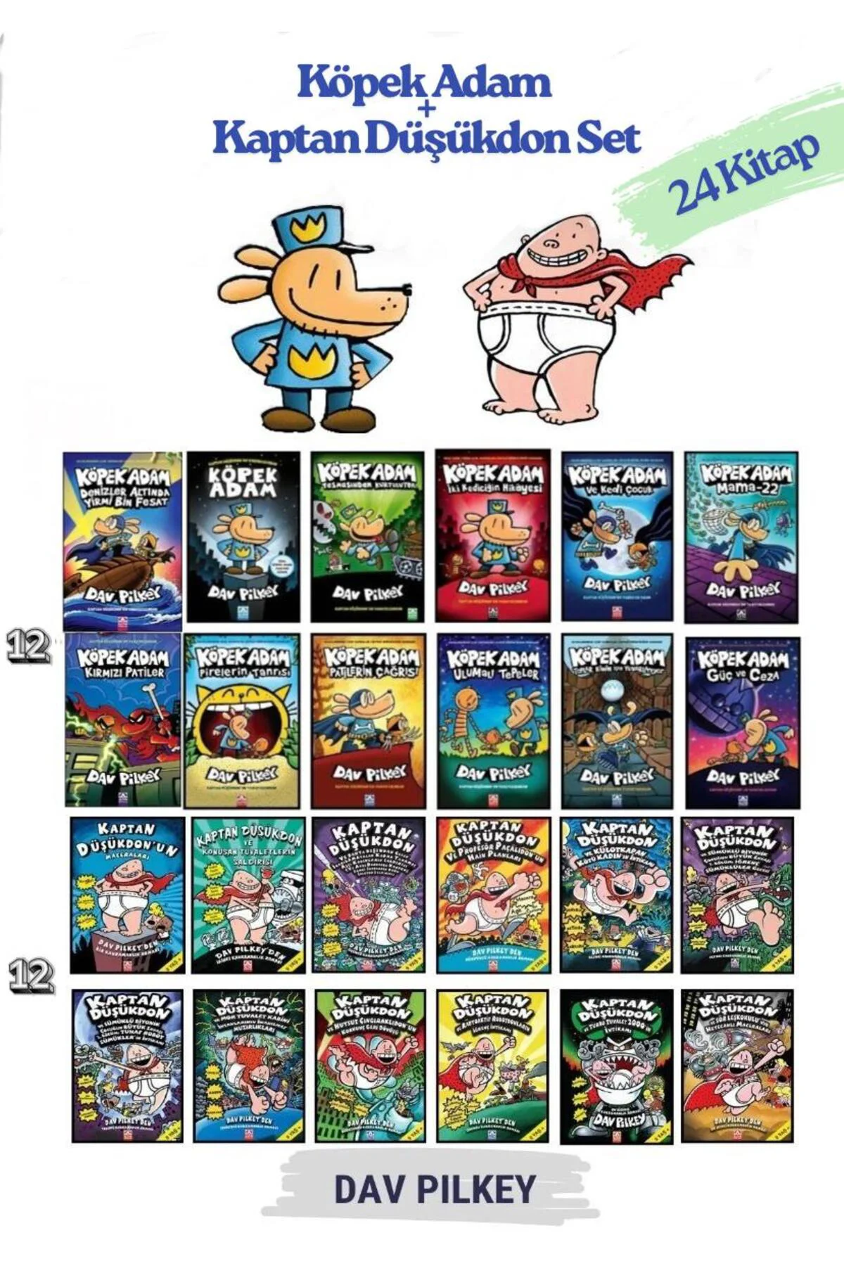 Köpek Adam 12 Kitap, Kaptan Düşükdon 12 Kitap, Dav Pilkey