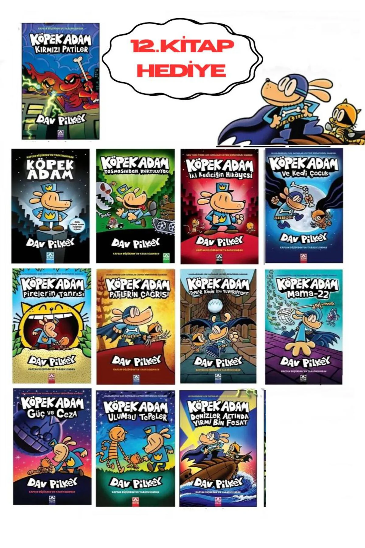 Köpek Adam 12 Kitap Set, 12. kitap HEDİYE, Dav Pilkey Köpek Adam 12 Kitap Set, 12. kitap HEDİYE, Dav Pilkey