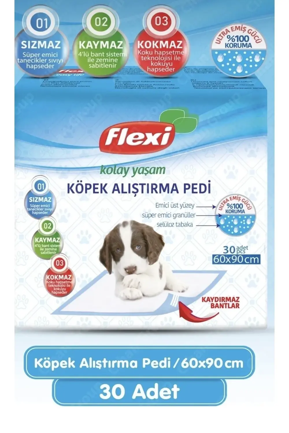 Köpek Alıştırma Çiş Pedi Kaydırmaz Bantlı 30 Adet 60x90cm