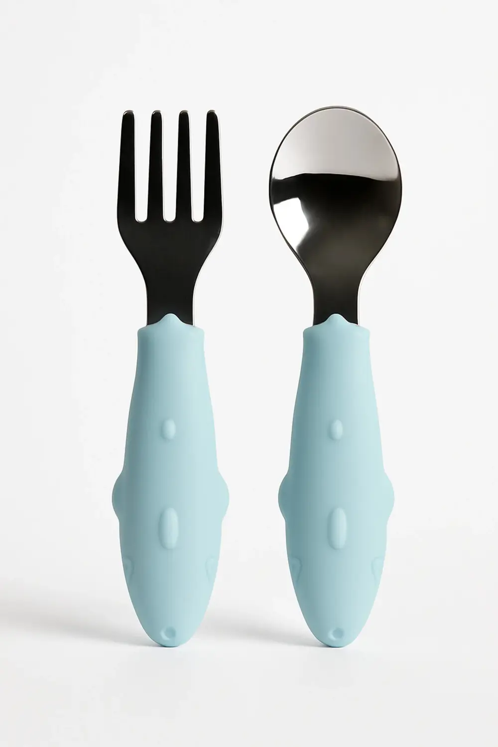 Köpek Balığı Figürlü Silikon Saplı Bebek Çatal Kaşık Seti Açık Ma