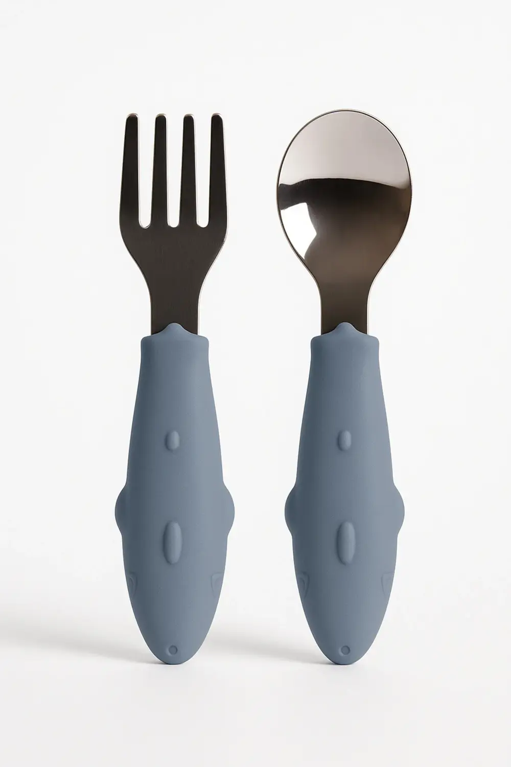 Köpek Balığı Figürlü Silikon Saplı Bebek Çatal Kaşık Seti Mavi