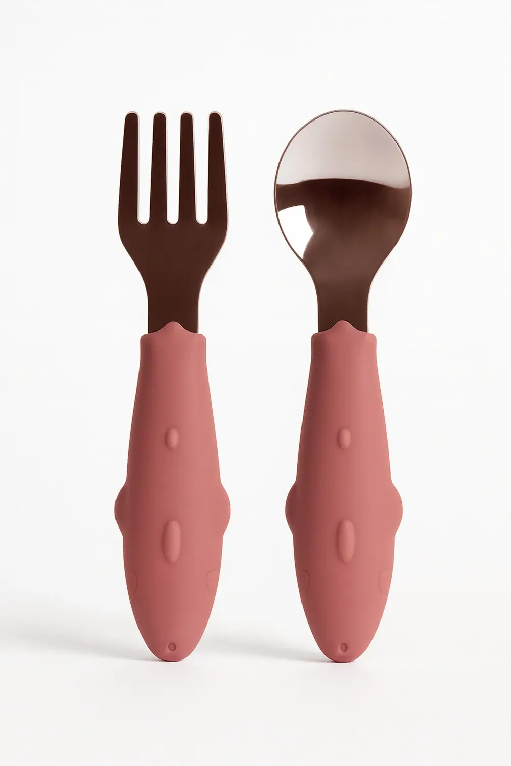 Köpek Balığı Figürlü Silikon Saplı Bebek Çatal Kaşık Seti Pembe