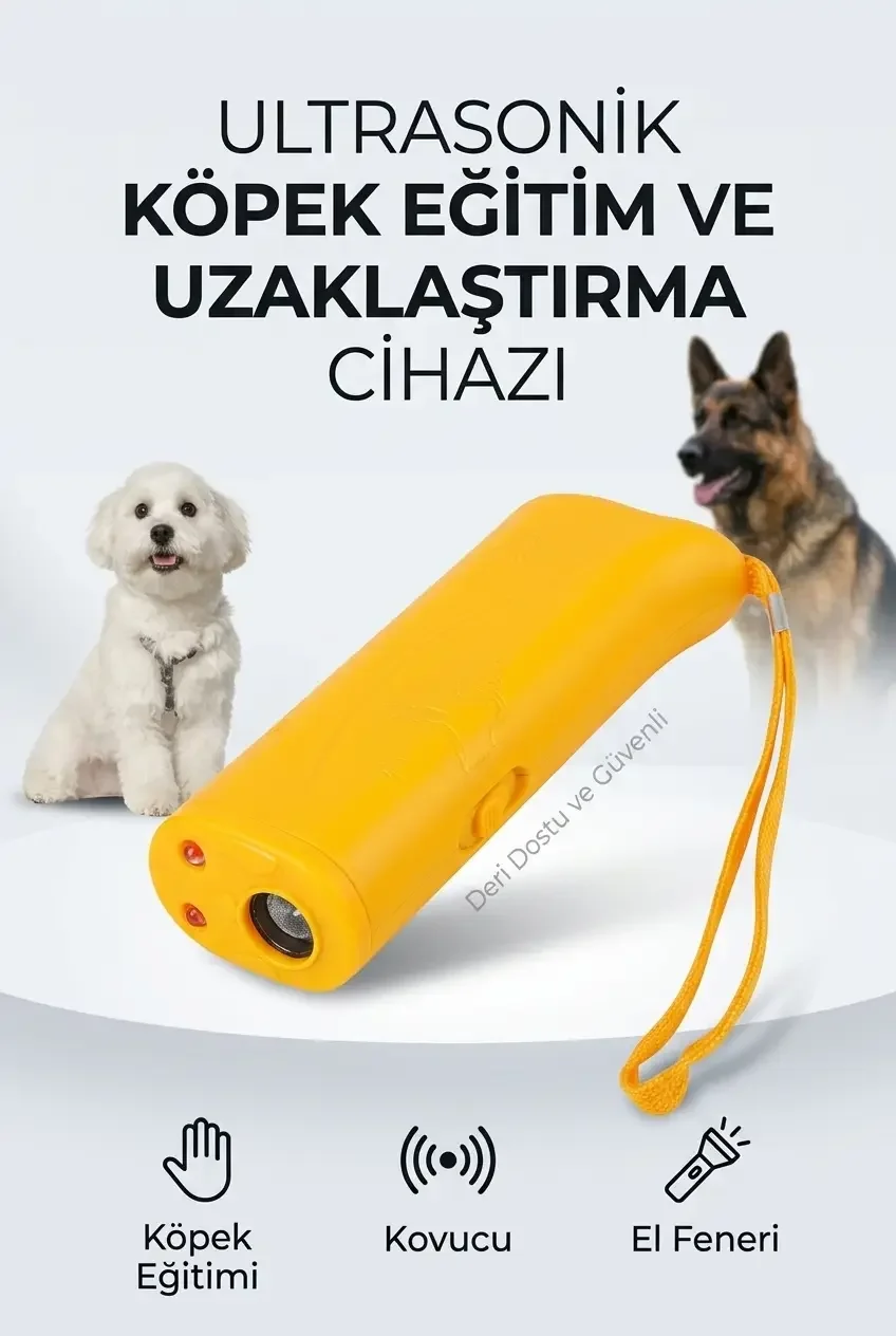 Köpek Kovucu Ultrasonik Eğitim Cihazı LED Fenerli Taşınabilir Sarı Yardımcı Ürün