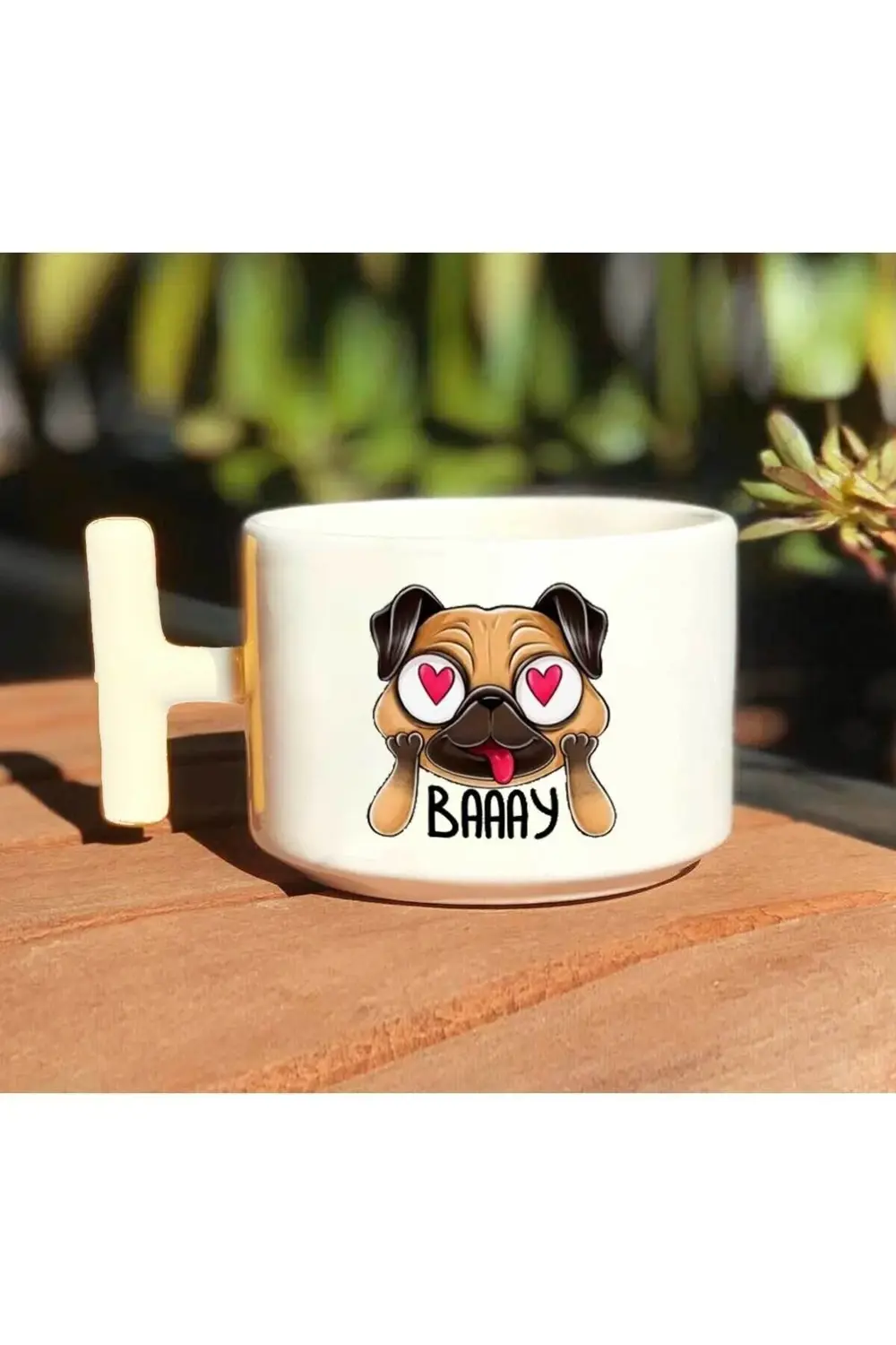 Köpek Pug Baay Baskılı Beyaz T Kulp Kupa Bardak
