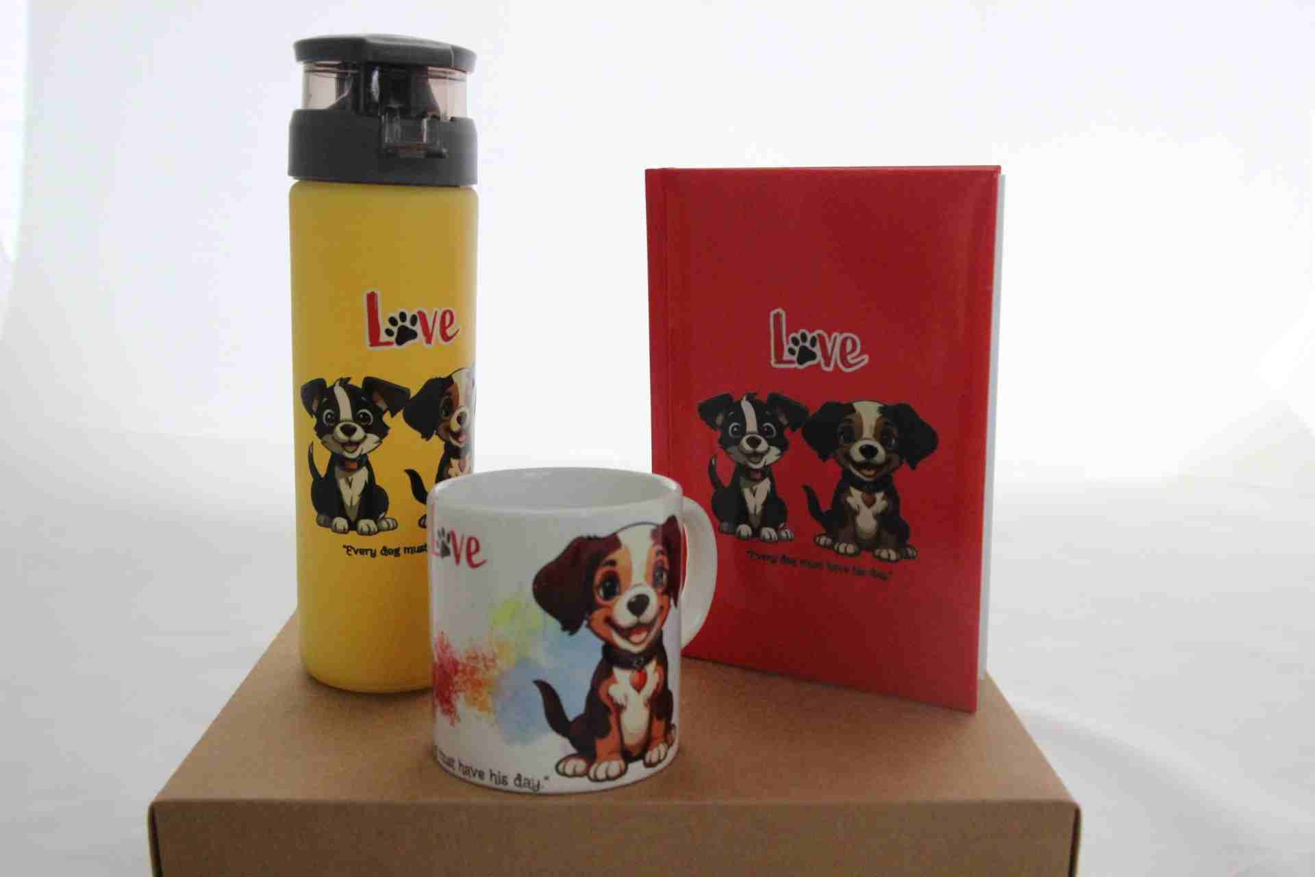İhtiyaçavm Köpek Temalı Hediye Seti - Baskılı Termos, Defter Ve Kupa Bardak Hediye Kutusu