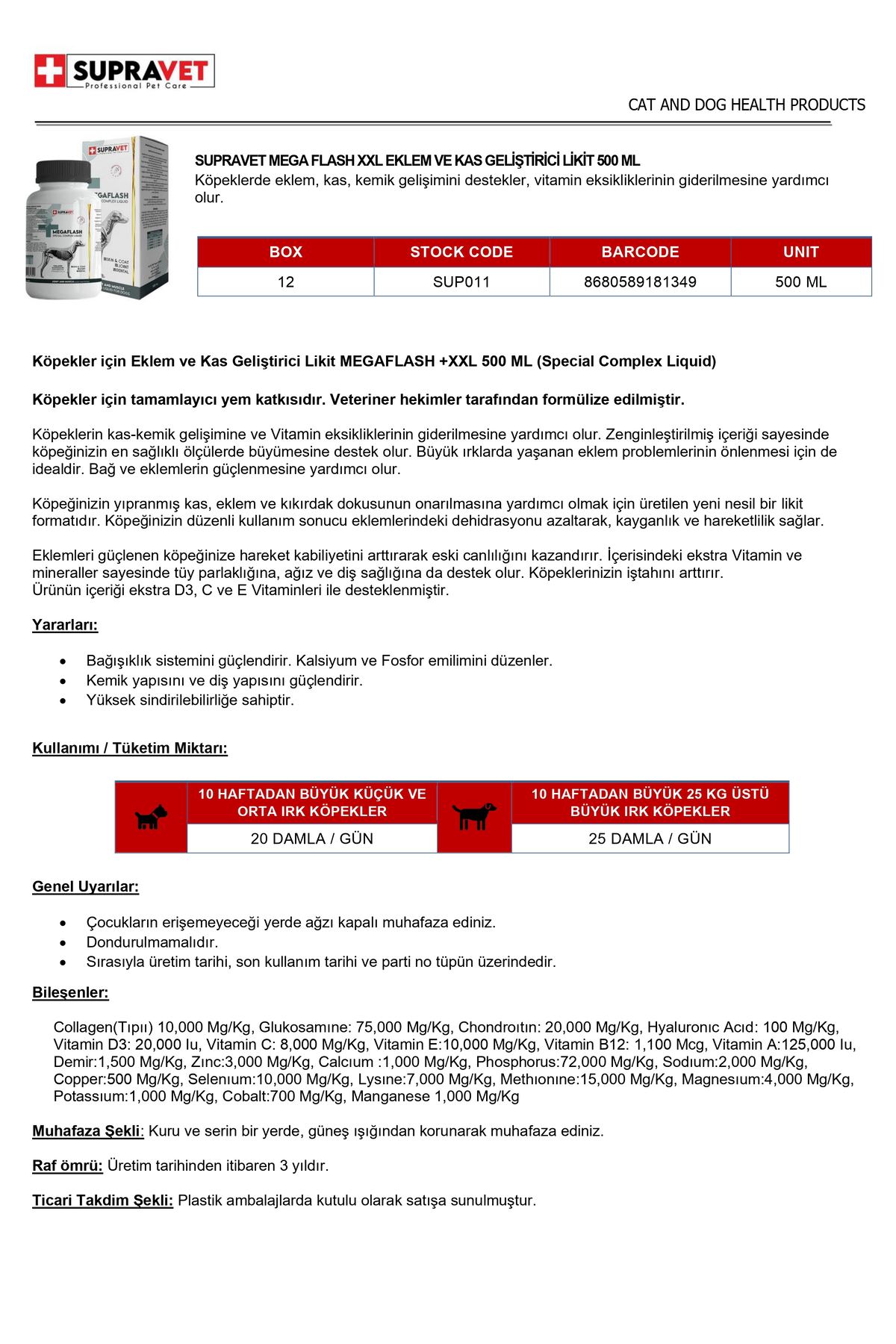 Köpekler Için Eklem Ve Kas Geliştirici Likit Xxl 500ml