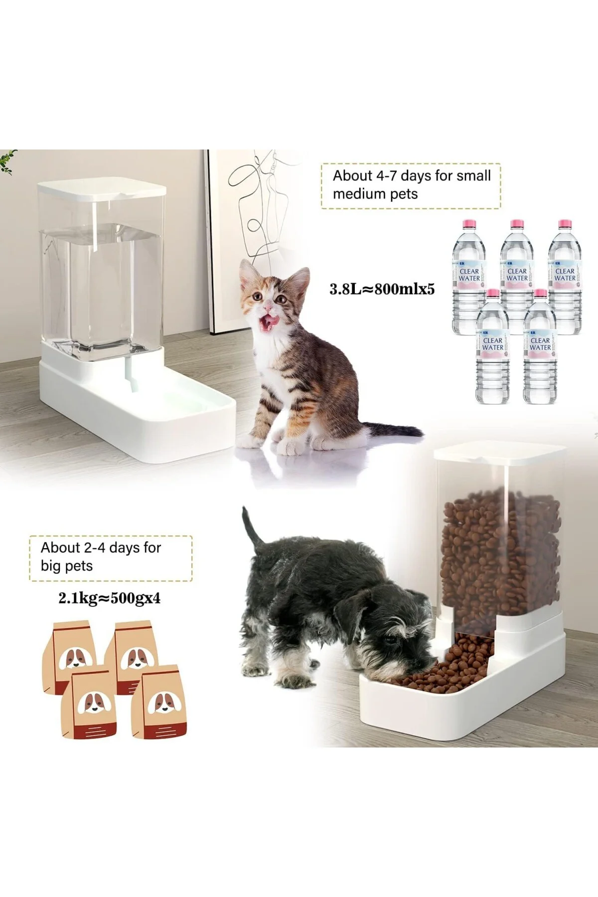 Köpekler/Yavru Kediler için Otomatik Besleyici ve Su Dağıtıcısı, 