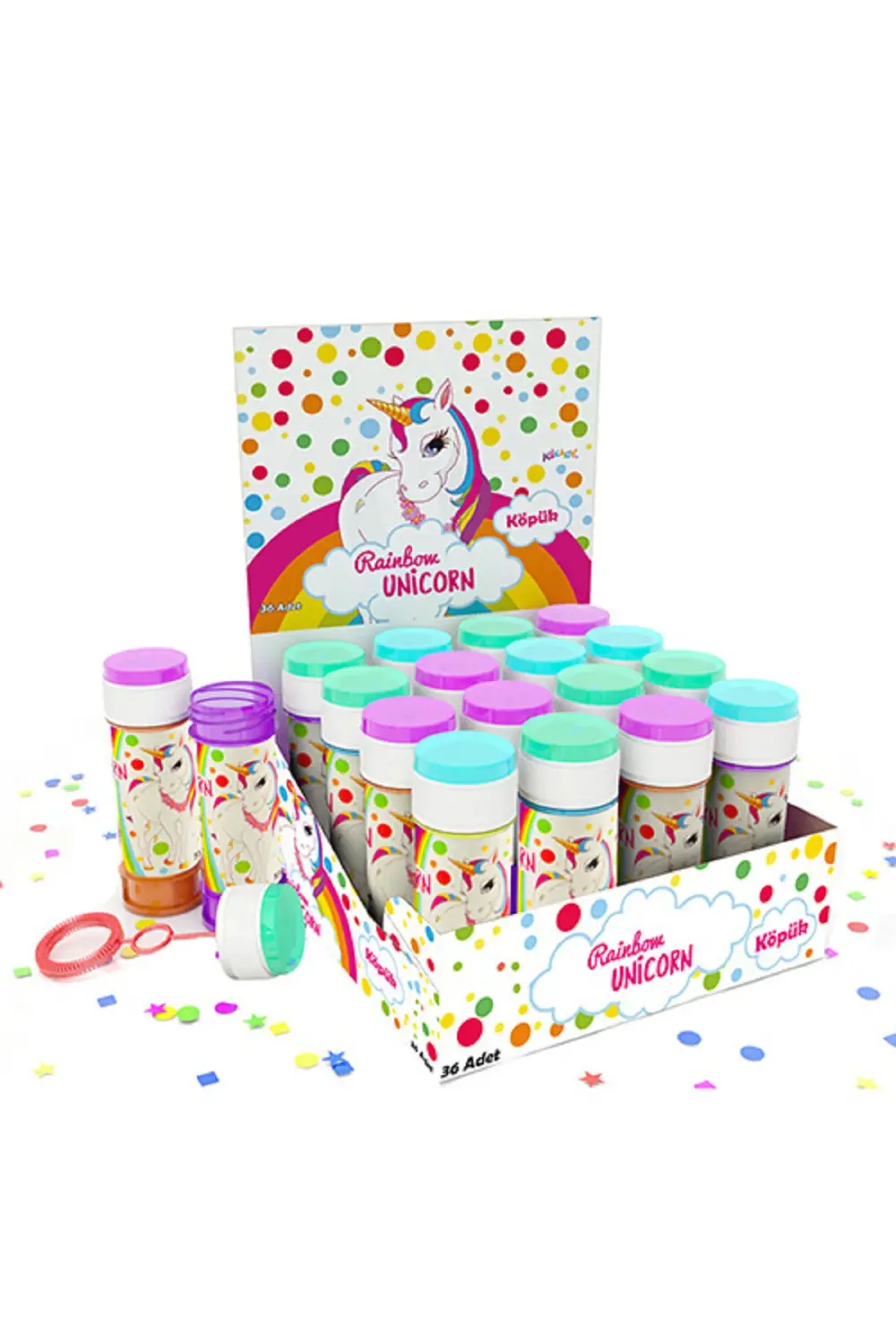 Köpük Balon Stantlı 36lı -Rainbow Unicorn-