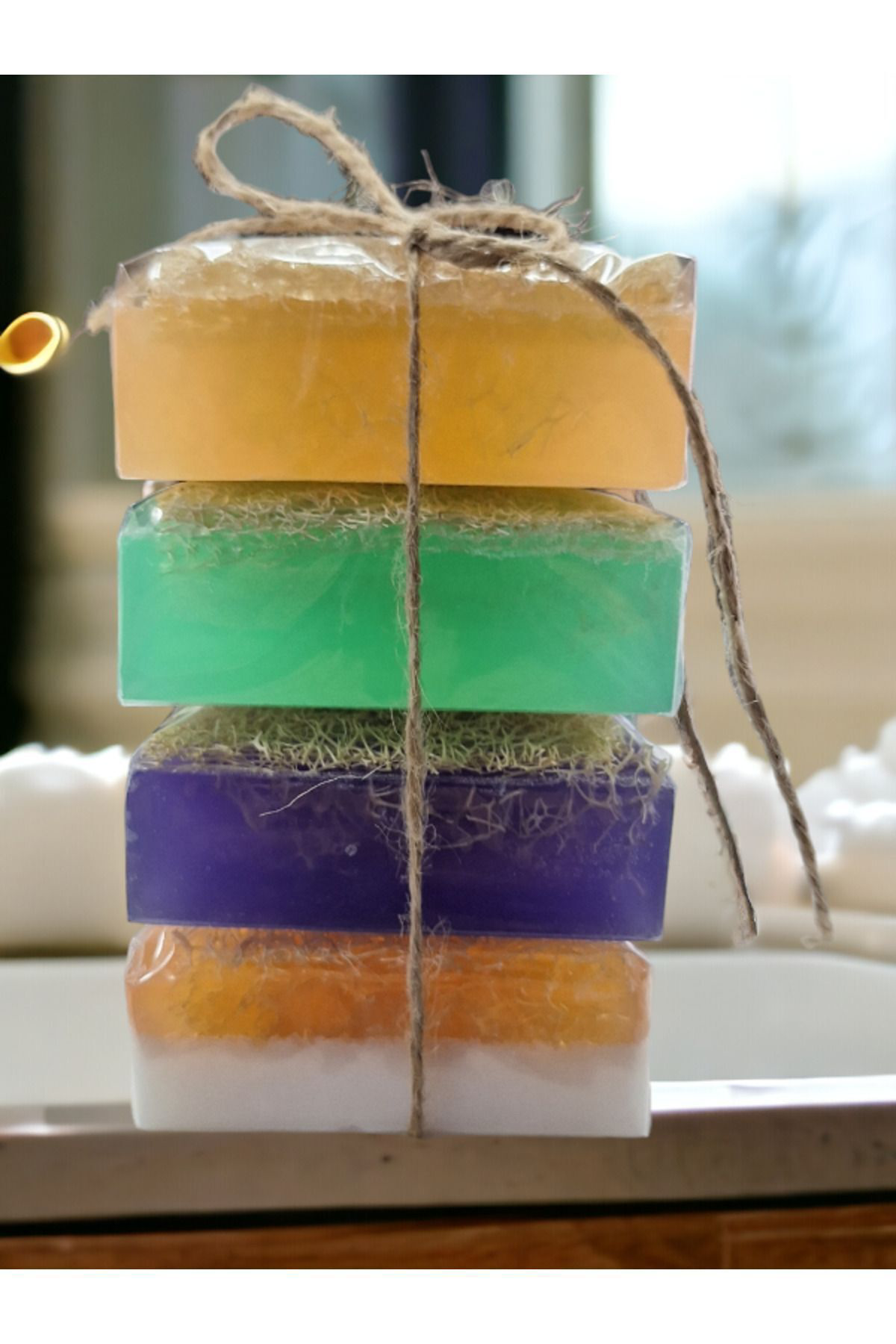 KOPYA - 4 lü Set Doğal Kabak Lifli Sabun Aloe Vera - Lavanta - Pi