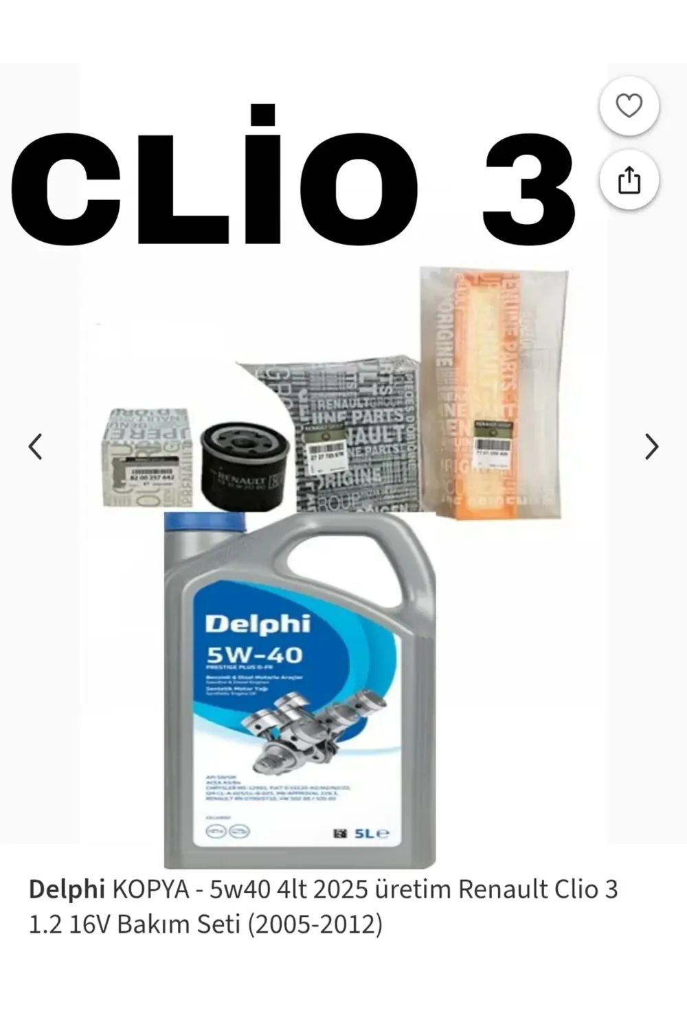 KOPYA - 5w30 4lt 2025 üretim Renault Clio 3 1.2 16V Bakım Seti (2