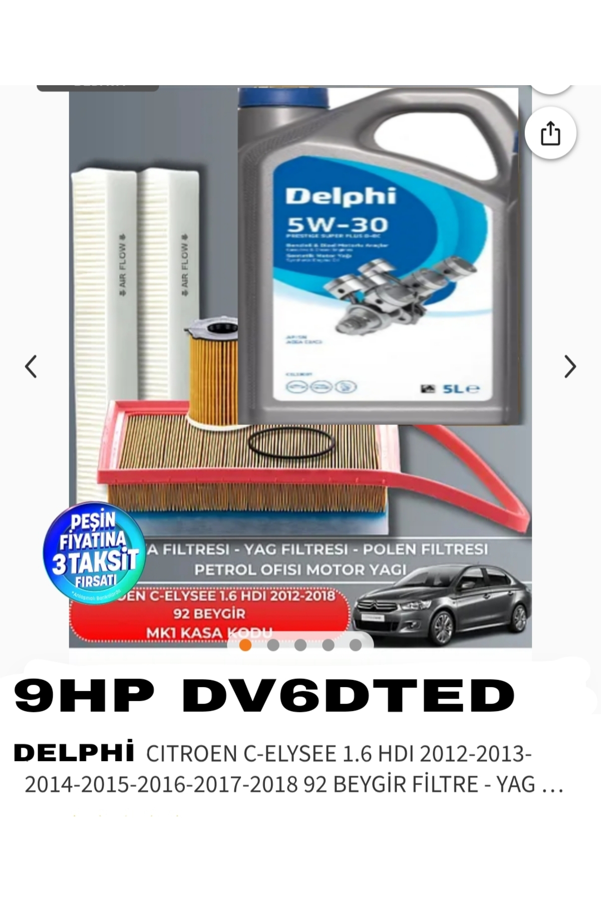 Delphi Kopya - Citroen C-Elysee 1.6 Hdi 2012-2018 92 Beygir Filtre - Yag