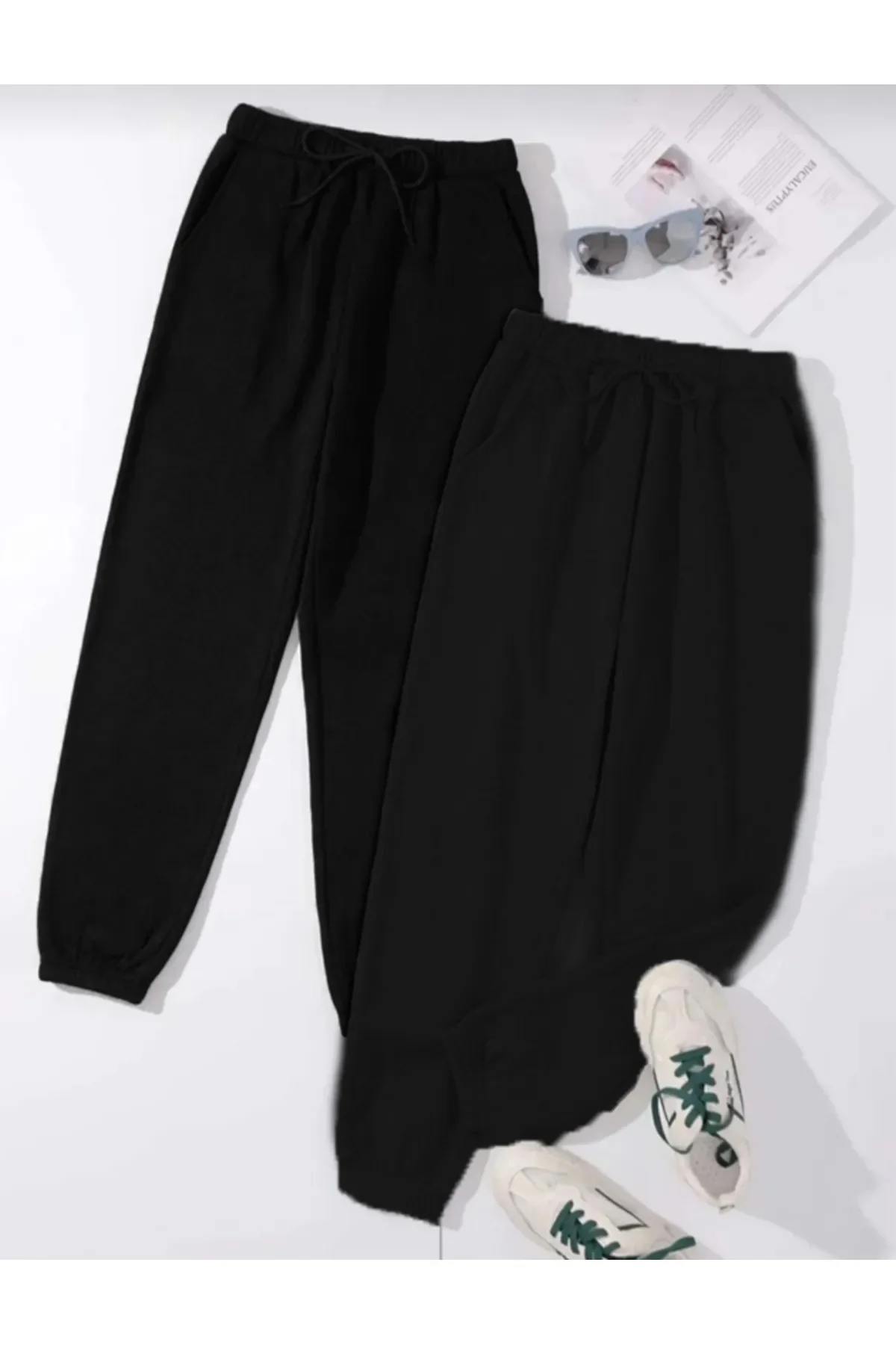 KOPYA - Unisex İkili Eşofman Altı 2 li Siyah Jogger