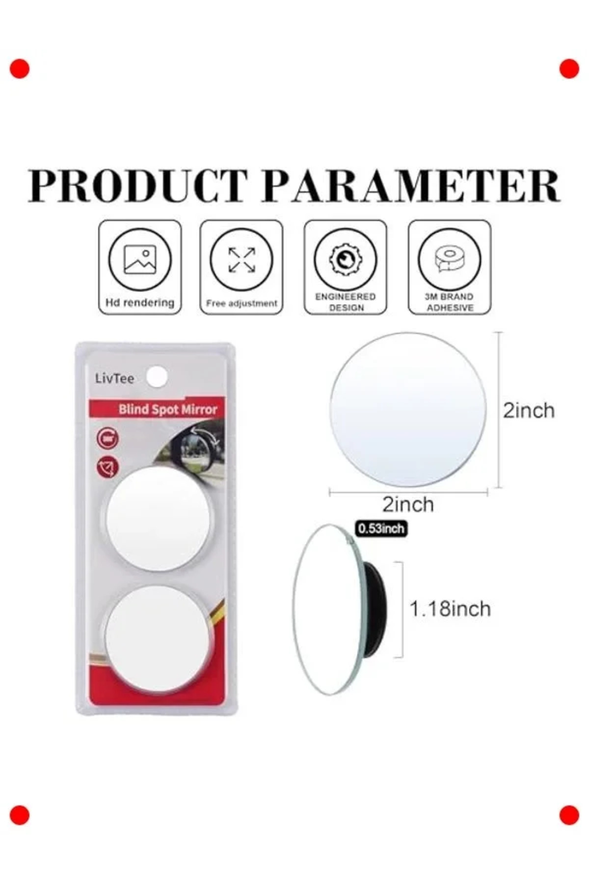 Kör Nokta Aynası - Geniş Açılı Yuvarlak Dikiz Aynası 2'li