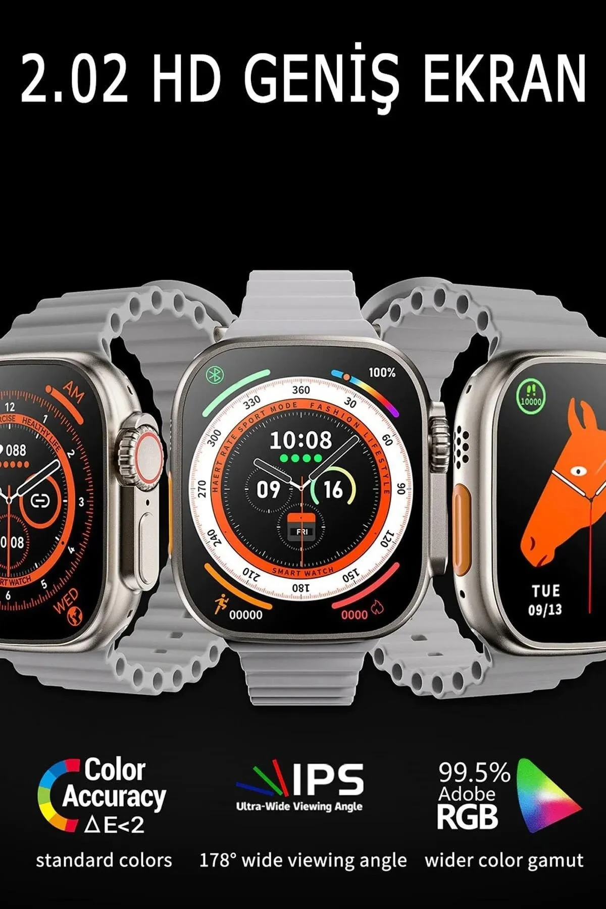 Kordon Kilitli Vidalı 49mm Ekranlı, Nabız ve Uyku Takibi Özellikli, Suya Dayanıklı Akıllı Saat