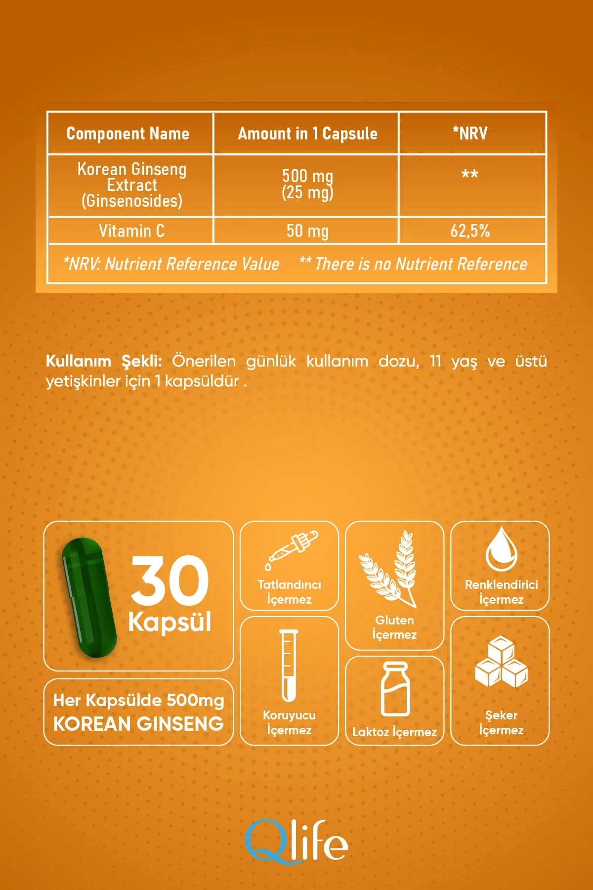 Korean Panax Ginseng Complex 500 mg 30 Kapsül