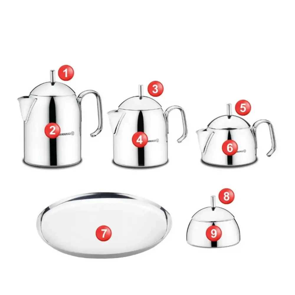 Korkmaz A280 Pera 9 Parça Çelik Çay Kahve Seti