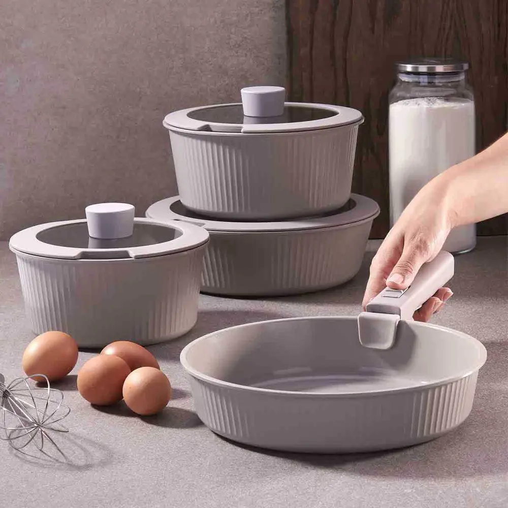 Korkmaz A2800 Pratika Çıkarılabilir Saplı 8 Parça Seramik Tencere