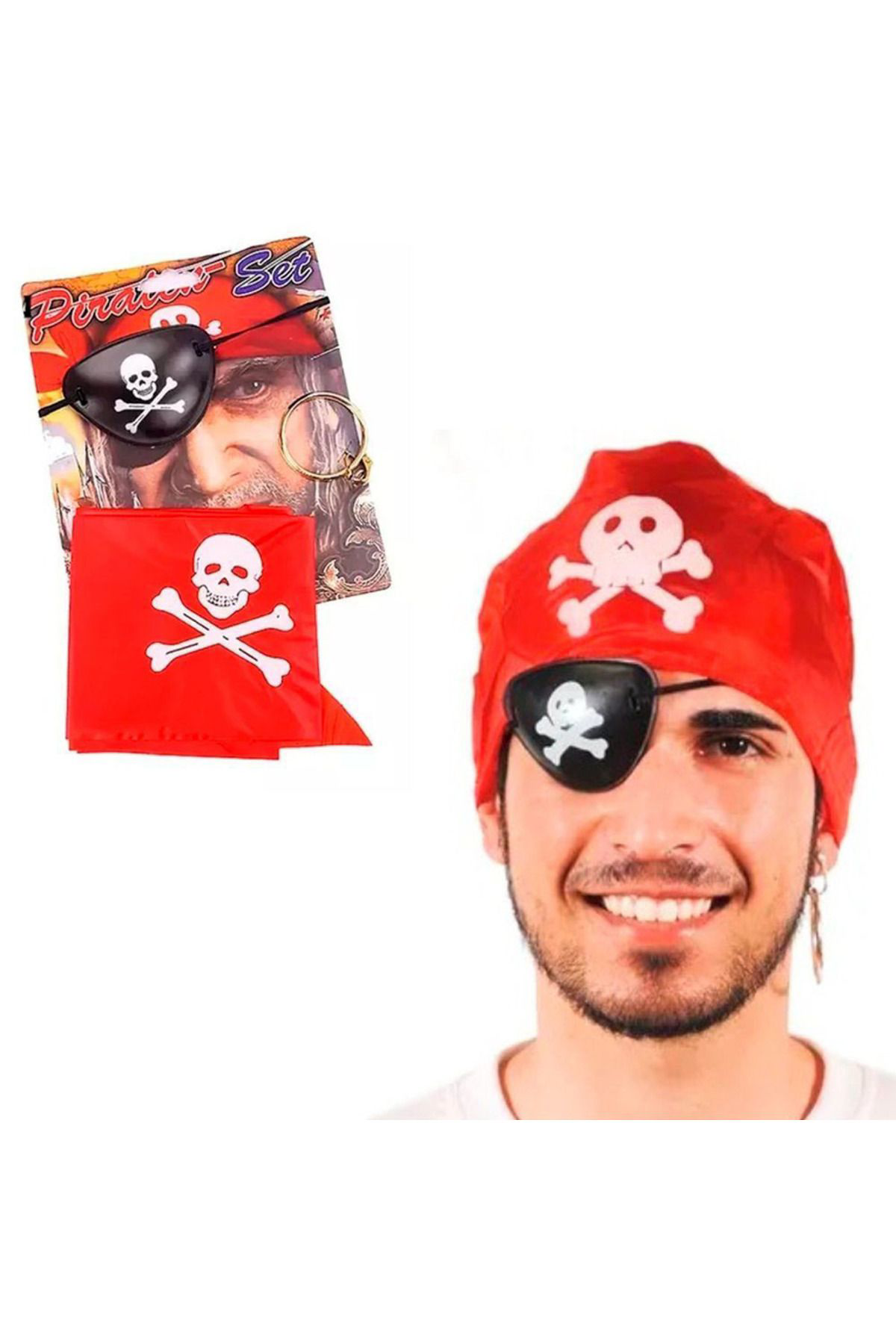 Ok Aksesuar Korsan Bandana Korsan Göz Maskesi Ve Korsan Küpesi 3 Lü Kostüm Se