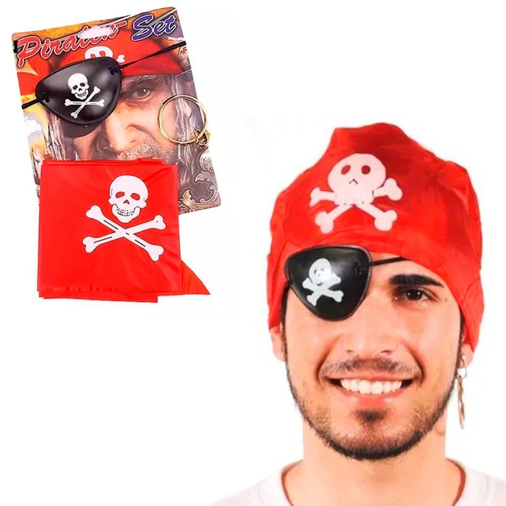 Korsan Bandana Korsan Göz Maskesi ve Korsan Küpesi 3 lü Kostüm Se