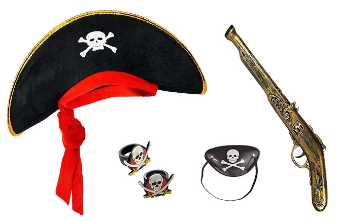 Korsan Şapkası + + Maske + 2 Adet Yüzük Kostüm Seti Çocuk Korsan Şapkası + + Maske + 2 Adet Yüzük Kostüm Seti Çocuk
