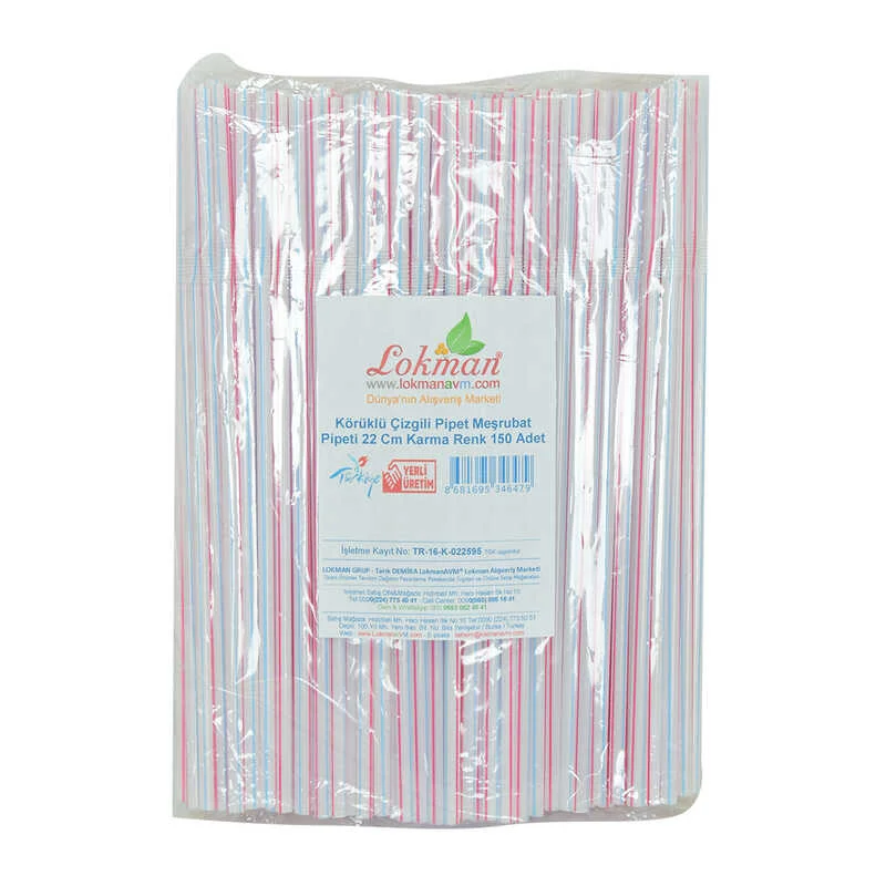 Körüklü Çizgili Pipet Ayran Kola Meşrubat Pipeti 22 Cm  Renk 150 Adet Paket Fiyatı, Yorumları ve Özellikleri