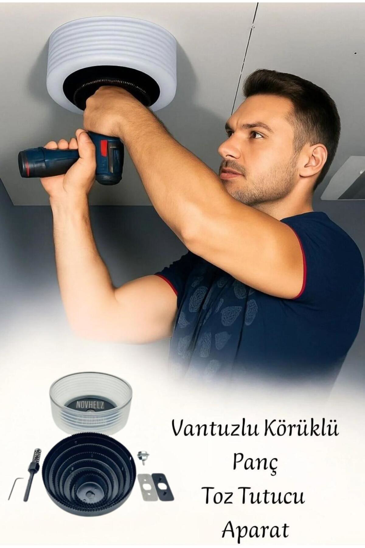Körüklü Vantuzlu Matkap Ucu Toz Tutucu + 8 Parça Panç Seti 250 mm Körüklü Vantuzlu Matkap Ucu Toz Tutucu + 8 Parça Panç Seti 250 mm