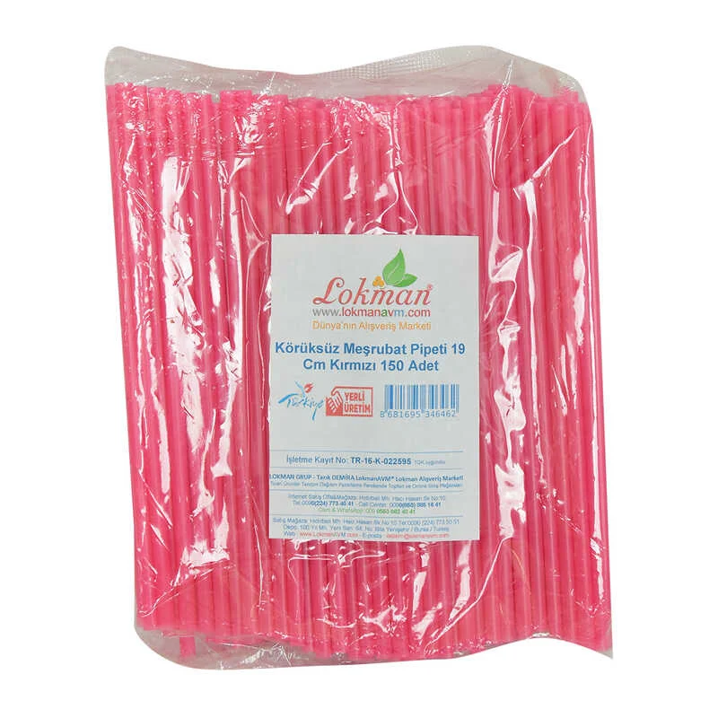 Körüksüz Pipet 19 Cm Kırmızı - 150'li Paket | Ayran Kola Meşrubat Pipeti