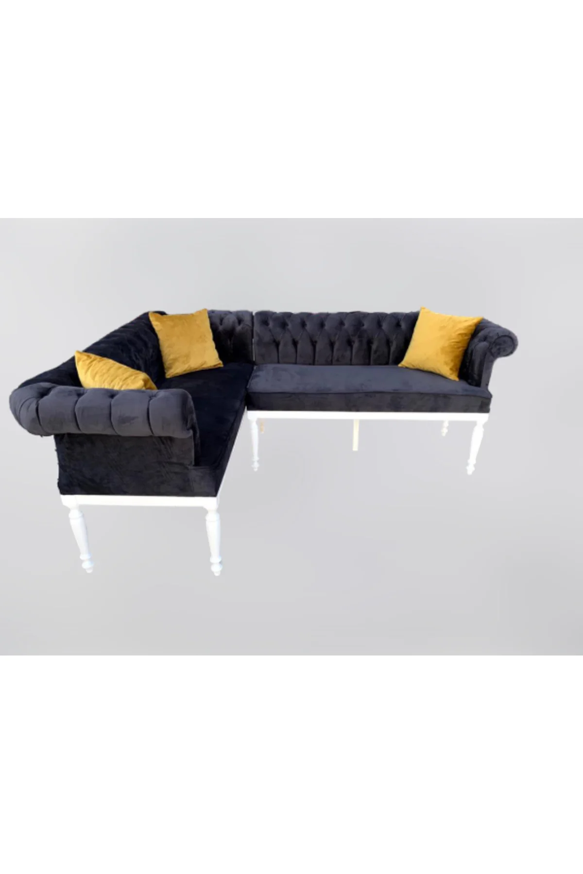 Köşe 13840 Tk Chester Model Ahşap Kayın Torna ASLAN Ayak Babyfac Lacivert kumaş - Görsel 3