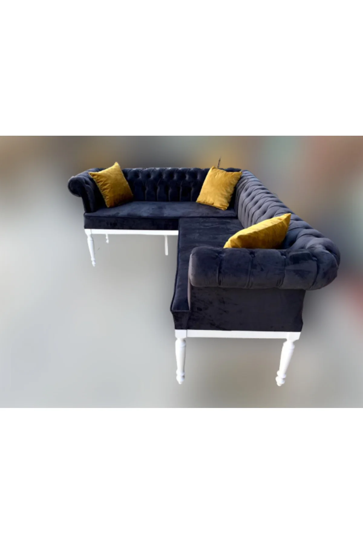 Köşe 13840 Tk Chester Model Ahşap Kayın Torna ASLAN Ayak Babyfac Lacivert kumaş - Görsel 8