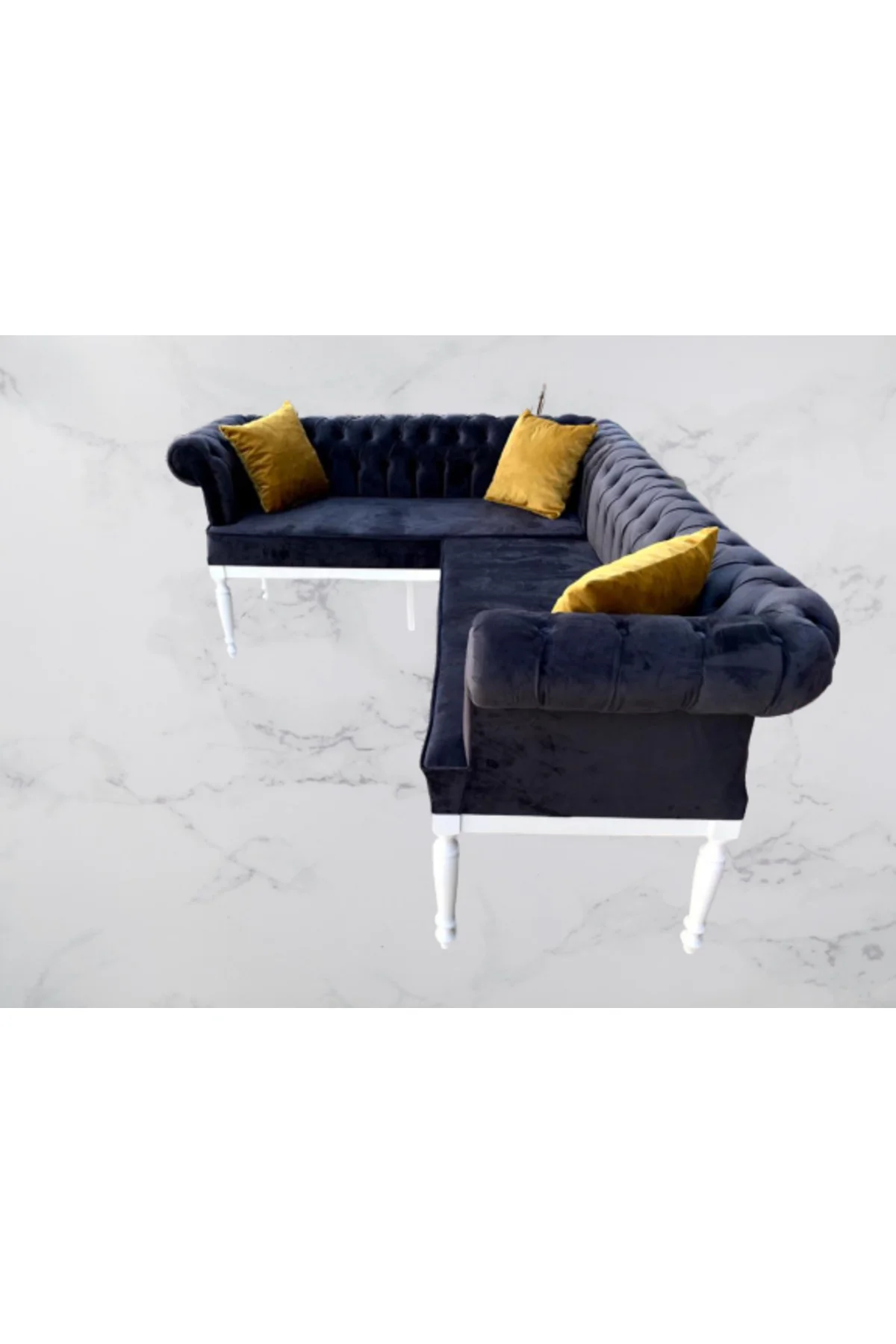 Köşe 13840 Tk Chester Model Ahşap Kayın Torna ASLAN Ayak Babyfac Lacivert kumaş - Görsel 7