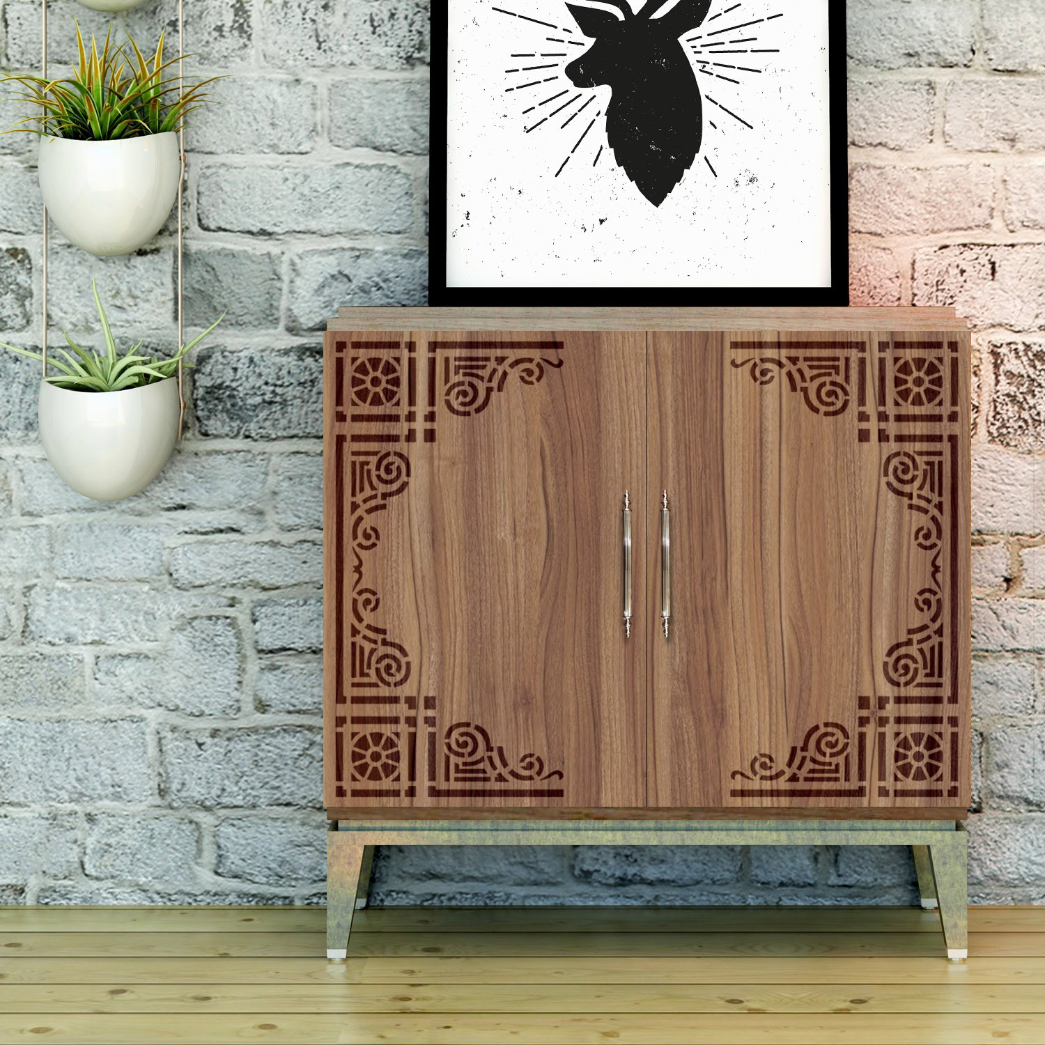 Artikel Köşe Floral 2 Stencil Boyama Şablonu 30X30 Cm, Duvar Stencil, Fay