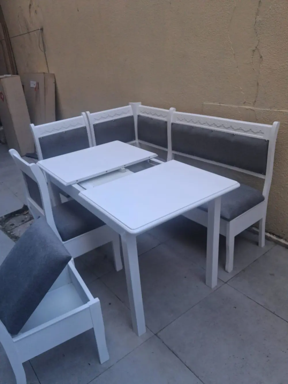 Köşe Mutfak 90553 Tk Kayın ahşap Sandık Açıl Masa Babyface Gri Ku