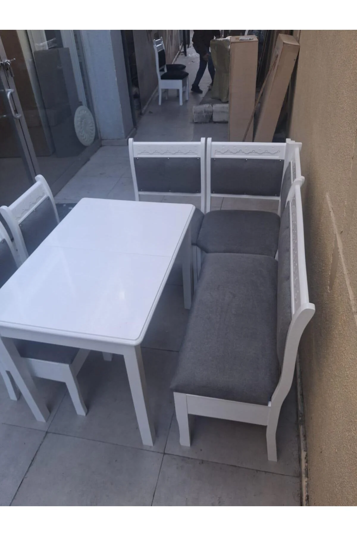 Köşe Mutfak 90553 Tk Kayın ahşap Sandık Açıl Masa Babyface Gri Kumaş Parlak Beyaz - Görsel 8