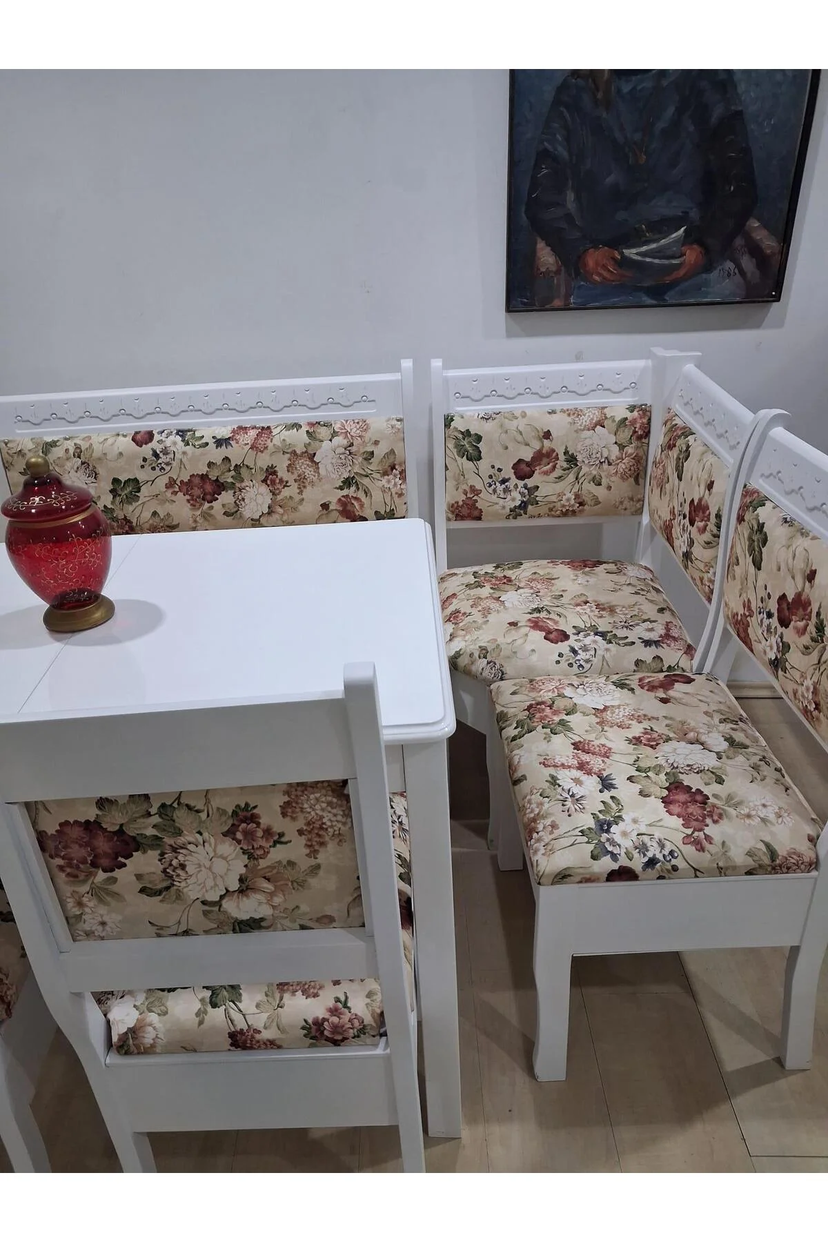 Köşe Mutfak 90568 Tk Kayın ahşap Sandık Açıl Masa Babyface Çiçekli Kumaş Parlak Beyaz Lake - Görsel 3