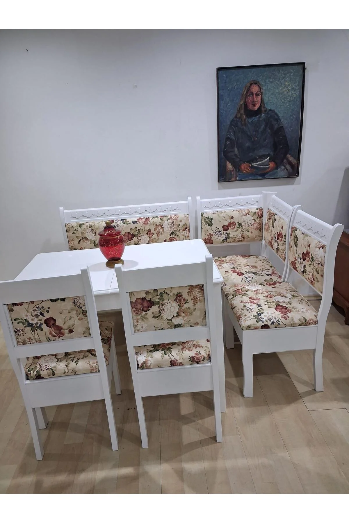 Köşe Mutfak 90568 Tk Kayın ahşap Sandık Açıl Masa Babyface Çiçekli Kumaş Parlak Beyaz Lake - Görsel 8