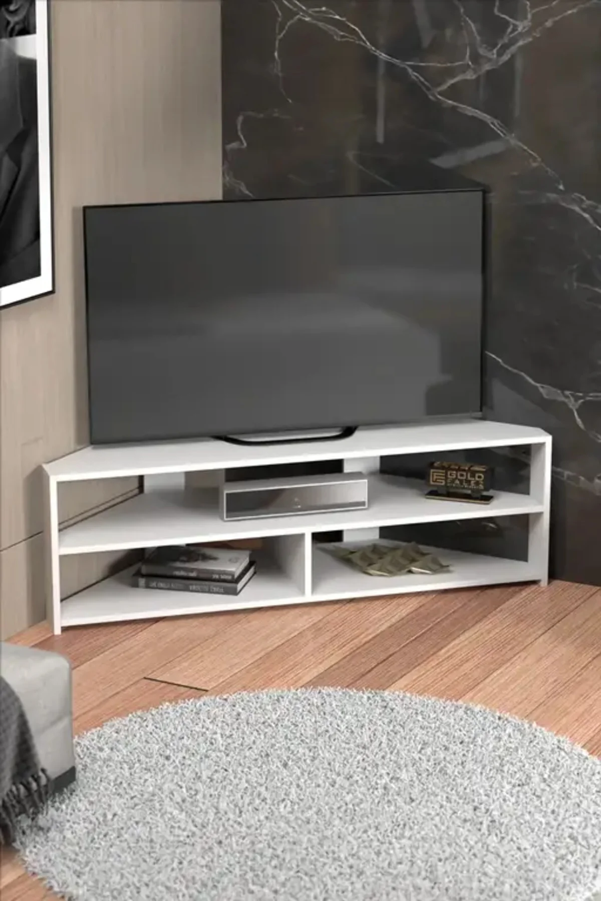 Köşe Tv Sehpası Beyaz