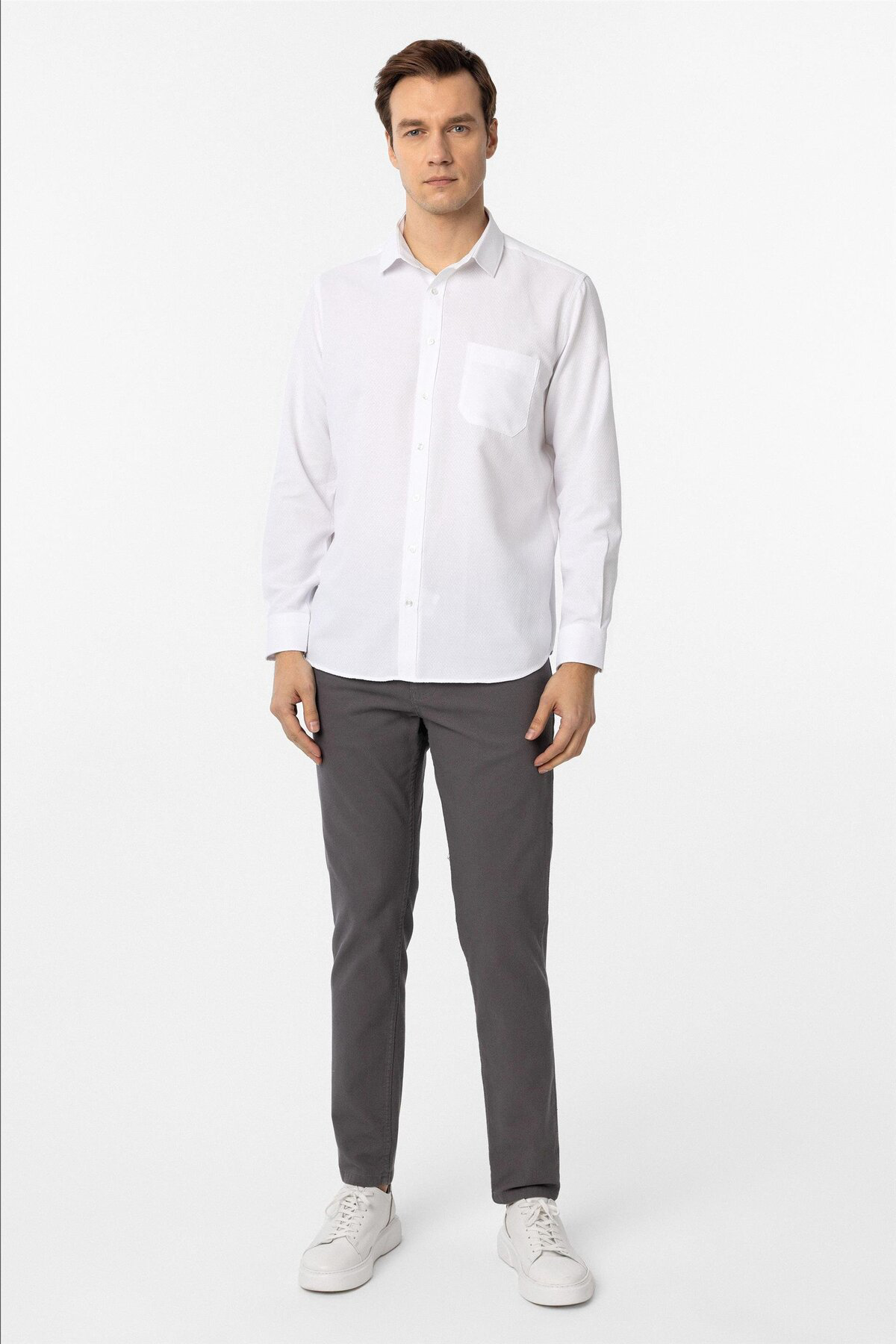 Süvari Köşeli Manşet Regular Armürlü Gömlek