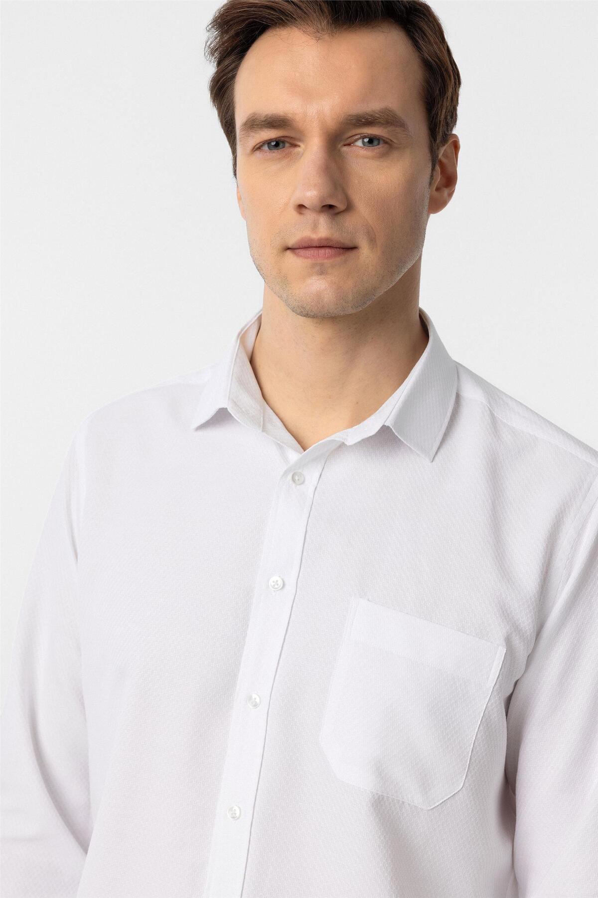 Süvari Köşeli Manşet Regular Armürlü Gömlek