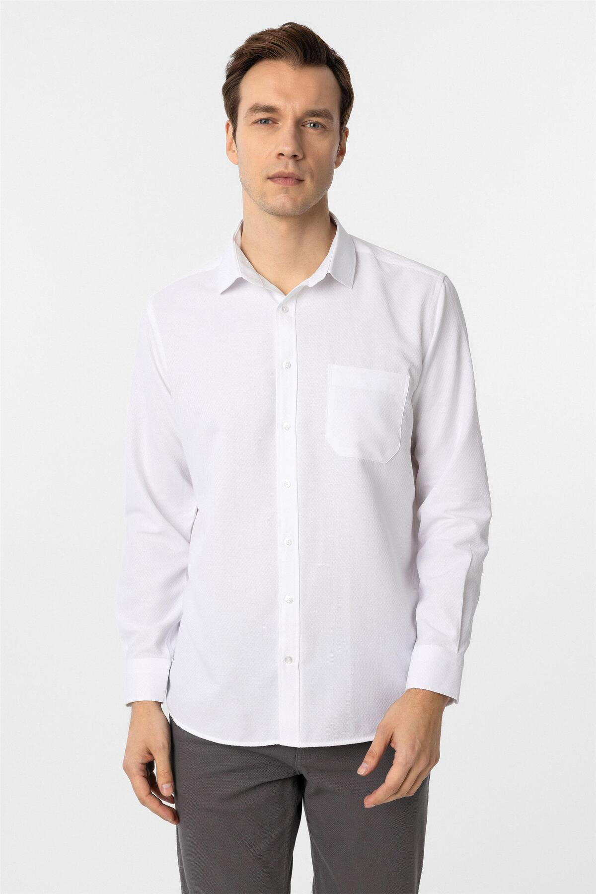 Süvari Köşeli Manşet Regular Armürlü Gömlek