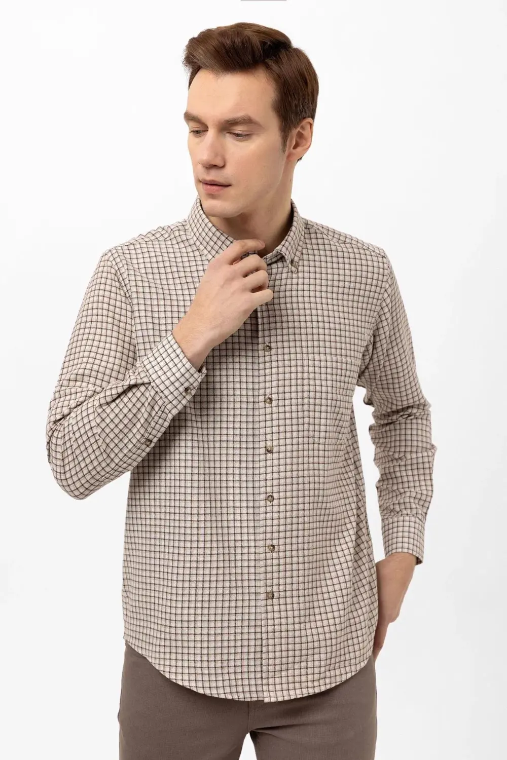 Köşeli Manşet Regular Kalıp Kareli Gömlek