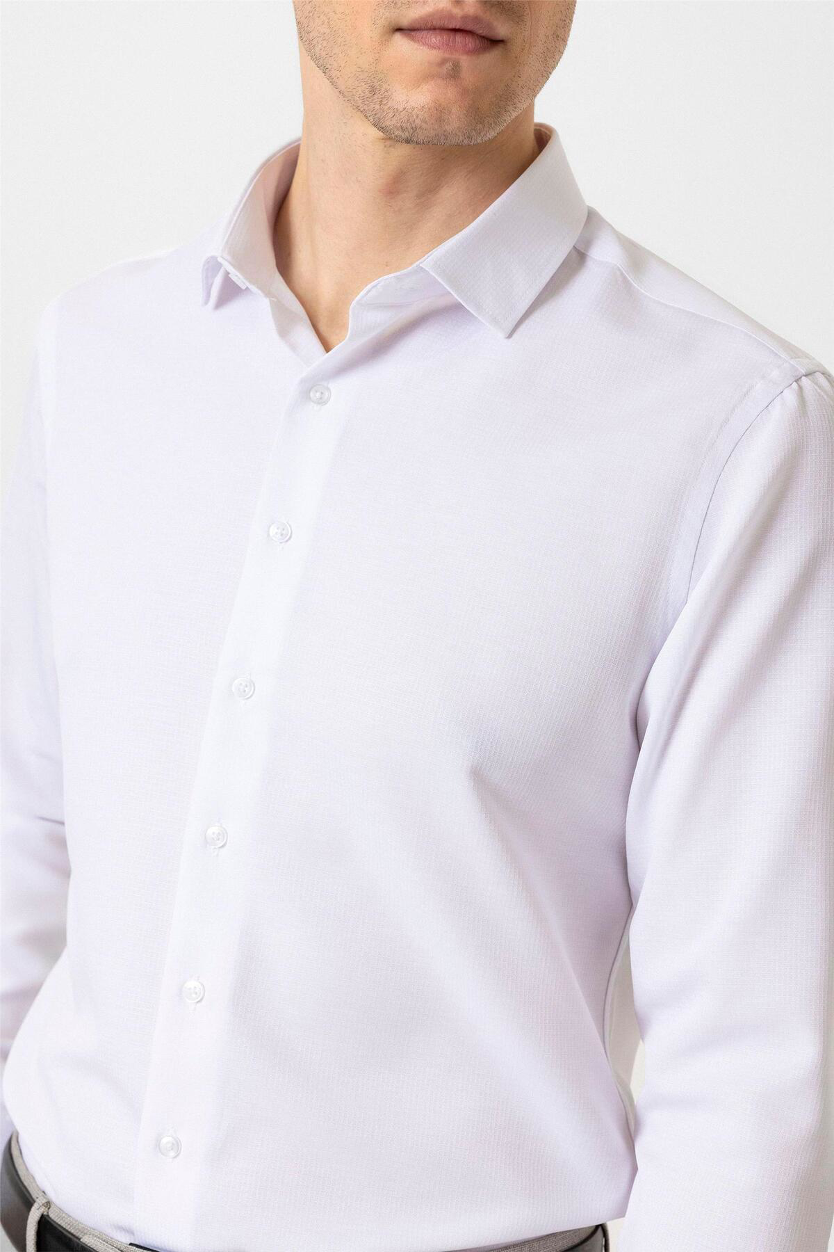 Süvari Köşeli Manşet Slim Armürlü Gömlek