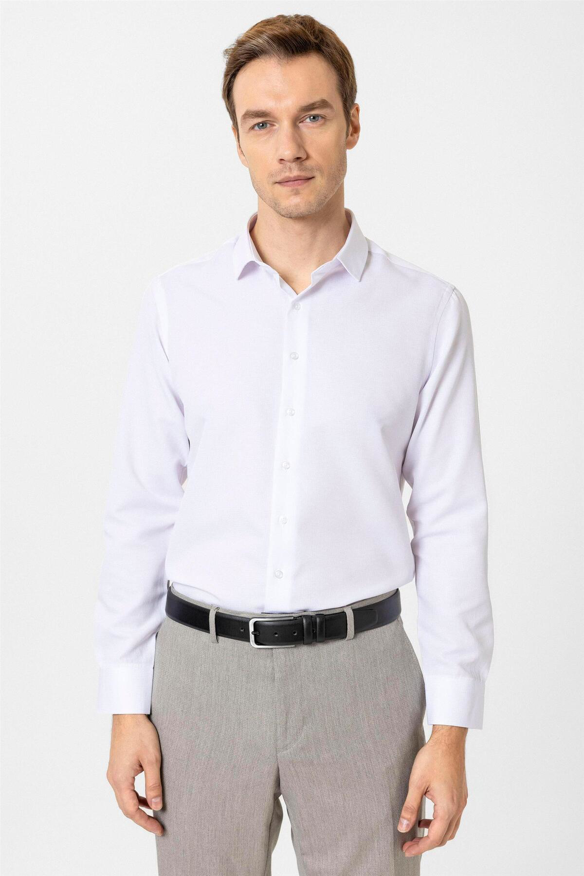 Süvari Köşeli Manşet Slim Armürlü Gömlek