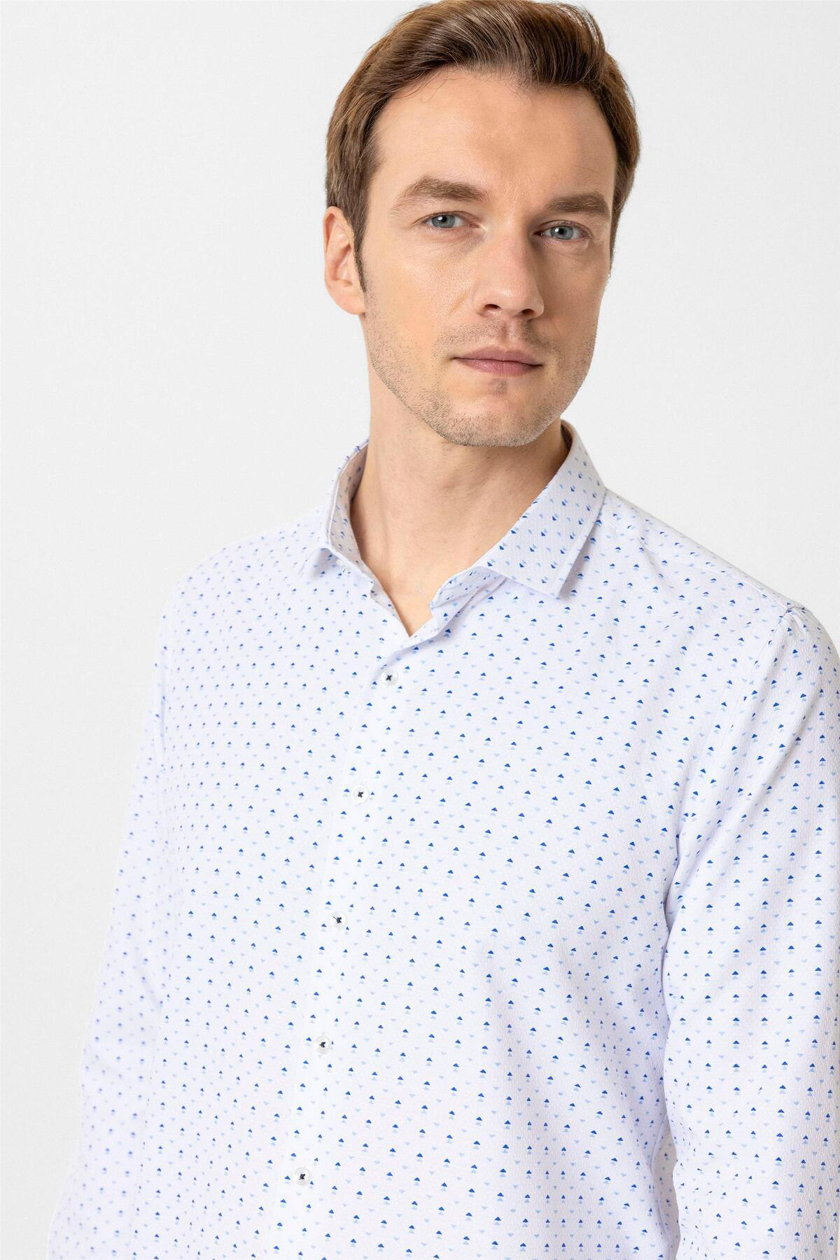 Süvari Köşeli Manşet Slim Baskılı Gömlek