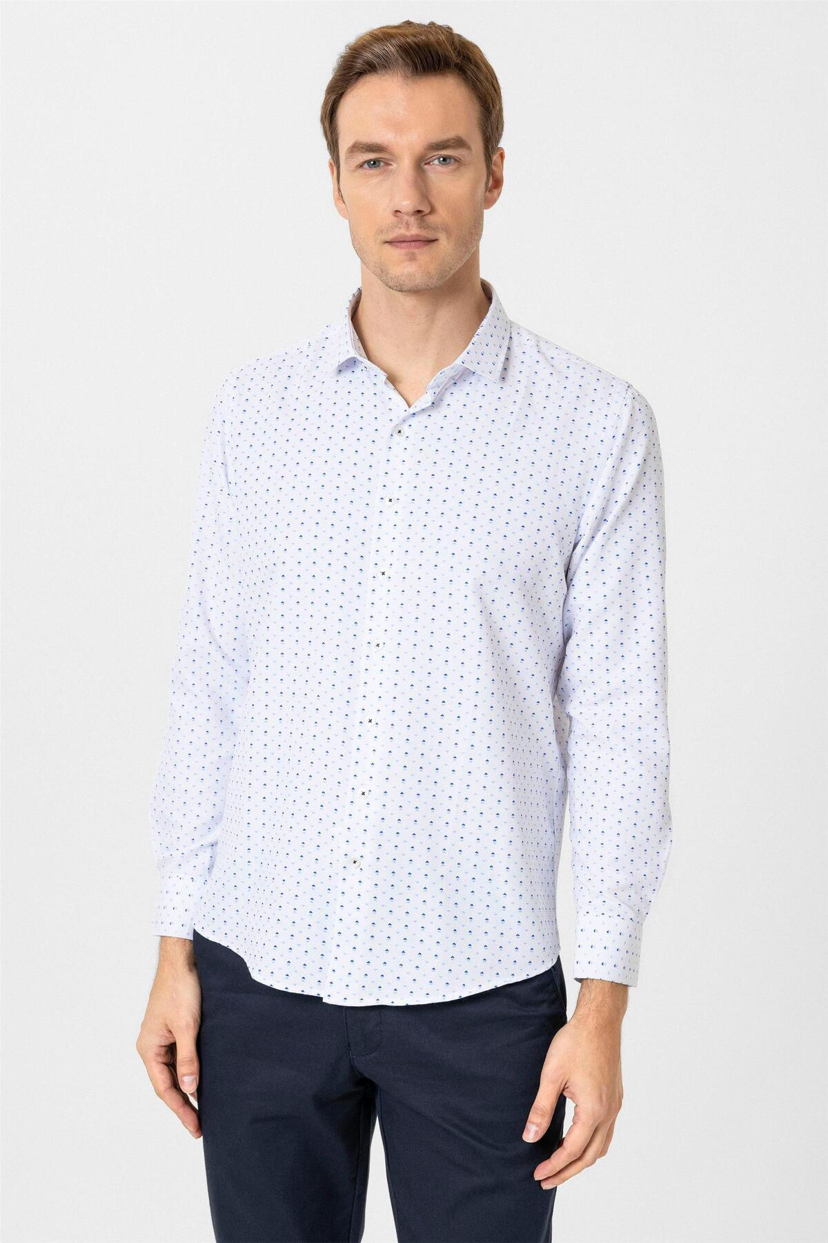 Süvari Köşeli Manşet Slim Baskılı Gömlek