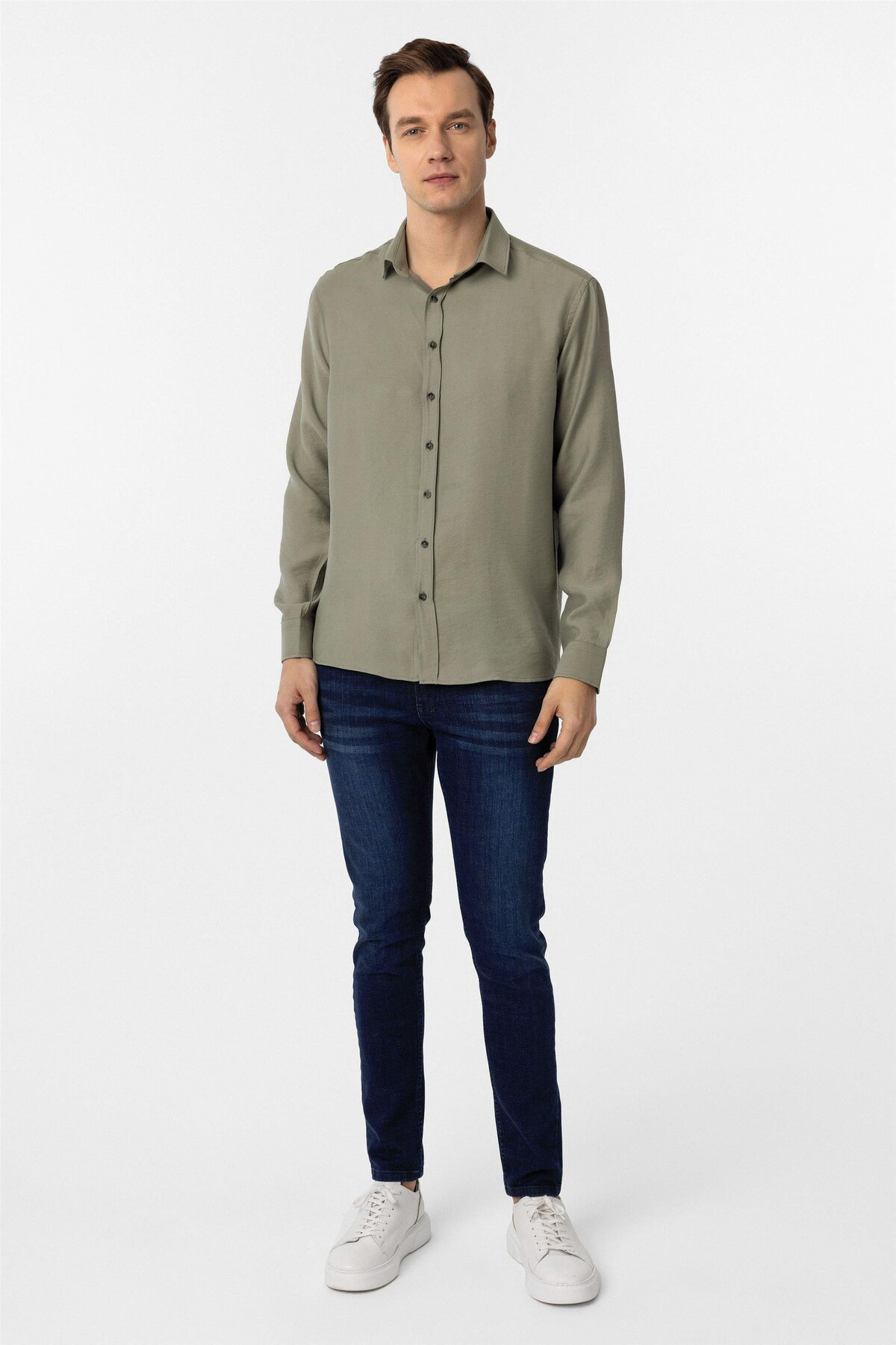 Süvari Köşeli Manşet Slim Düz Gömlek